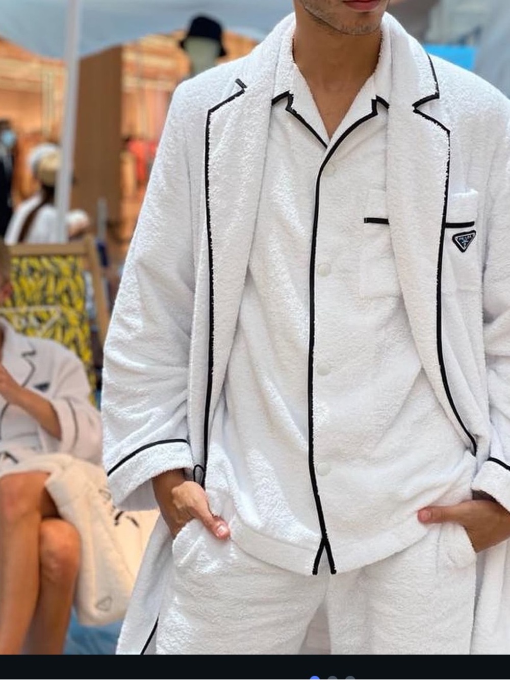 PRADA White Terry Blazer with Black Piping One Size M  Unisex!